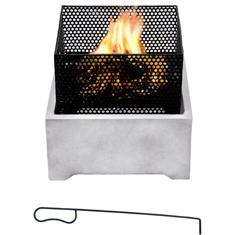 Braséro de jardin à bois chauffage extérieur ciment foyer acier carré 38 cm avec tisonnier gris noir Teamson Home PT-FW0005 - Gris