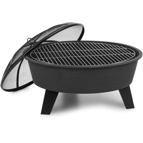 Braséro de jardin - blumfeldt Nolana - Foyer de terrasse - Grille barbecue Ø64 cm - Pare-étincelles - Charbon ou bois - Acier noir