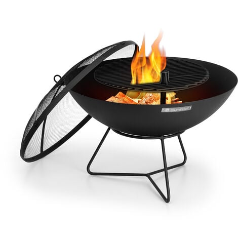Braséro de jardin - blumfeldt Orbit - Foyer de terrasse - Braséro 3-en-1 - Grille de barbecue Ø40cm - Convertion en table - Acier noir