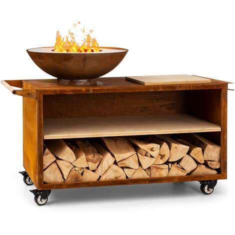 Braséro de jardin - blumfeldt Savage 2.0 Wide - Foyer de terrasse - Barbecue Ø58cm - Housse anti-pluie - Charbon ou bois - Rouille