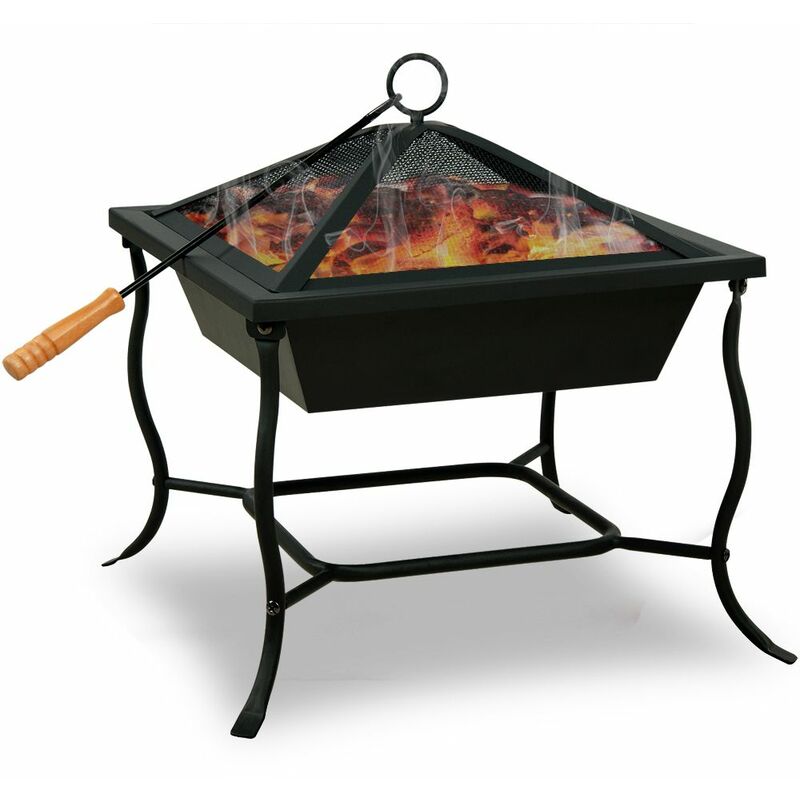 Deuba Brasero de jardin carré 45x45 cm Acier noir Avec couvercle Barbecue brasier extérieur cheminée