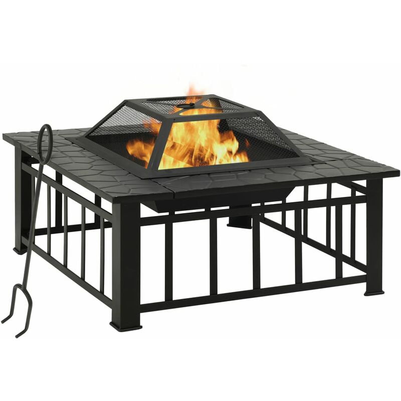 

Brasero de jardín con atizador acero XXL 81x81x47 cm