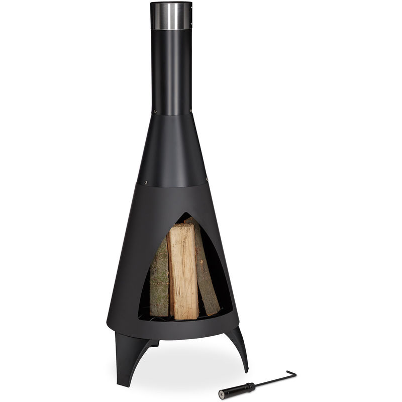 

Brasero de jardín con atizador, Chimenea decorativa, Para listones de madera, 120 x 45 cm, Acero, Negro