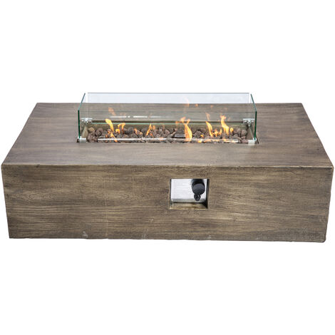 Braséro de jardin gaz chauffage extérieur effet bois housse de protection écran pierres de lave marron Teamson Home HF48708AA-EU - Marron