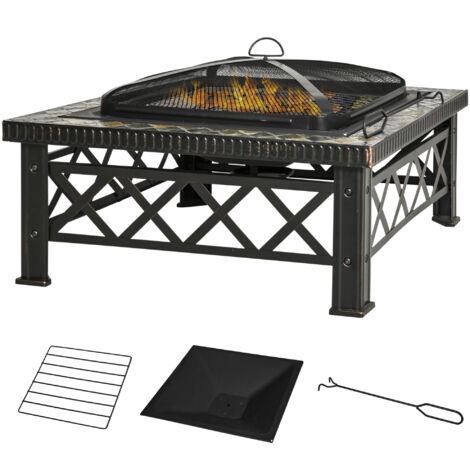 Brasero de jardin Outsunny 3 en 1 avec grille et seau à glace noir 76 cm