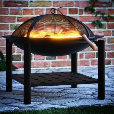 Braséro de jardin rond 55 cm moderne. Idéal Terrasse. Avec accessoires couvercle