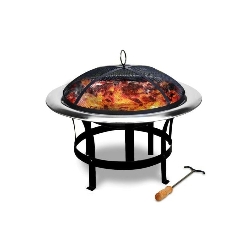 Le Poisson Qui Jardine - Braséro de jardin rond 75 cm inox. Idéal Terrasse. Avec accessoires couvercle - Noir