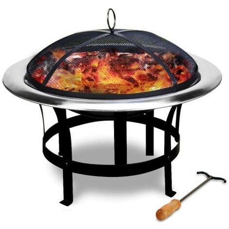 Braséro de jardin rond 75 cm inox. Idéal Terrasse. Avec accessoires couvercle