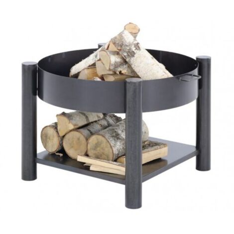 Brasero de jardin SOLAFA 80 cm avec range bois carré en acier