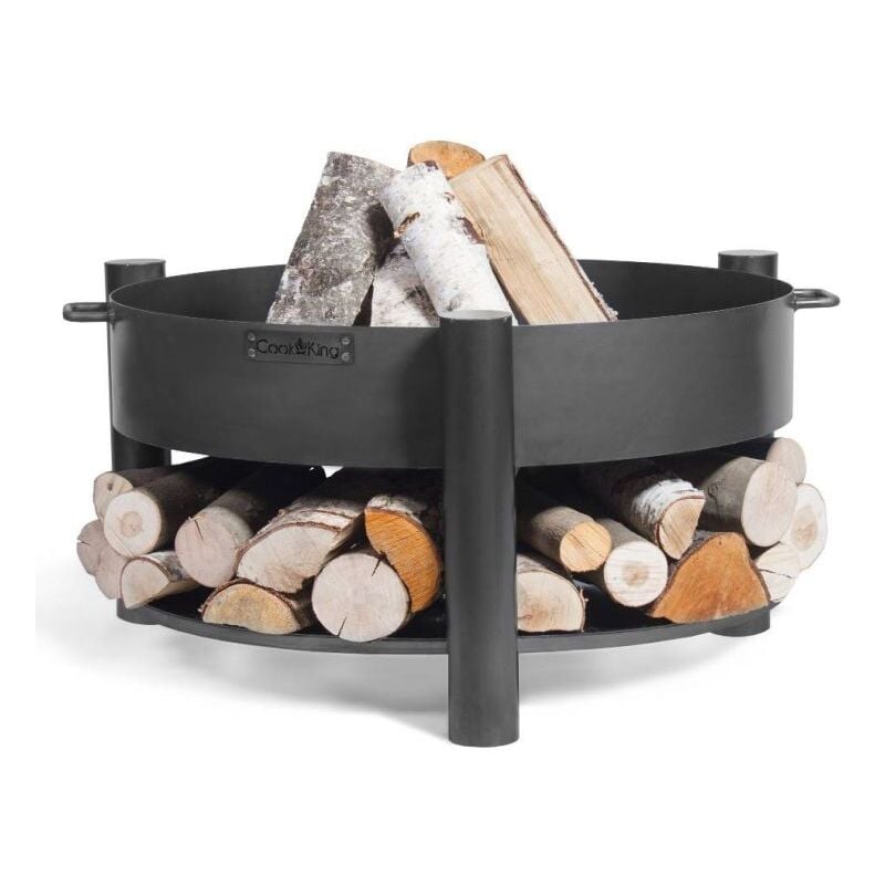 Cookking - Foyer extérieur montana, acier, 70cm de diamètre, avec support à bois 111247