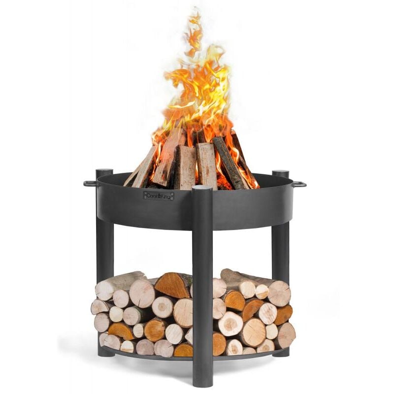 Cookking - Braséro de jardin montana, acier naturel, avec support à bois 111361