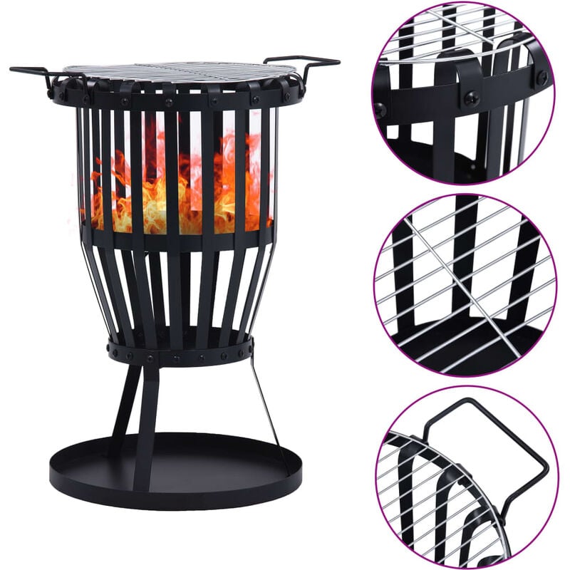 

Brasero de jardín con parrila BBQ acero inoxidable 47,5 cm - Negro