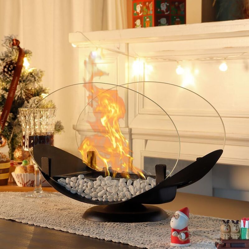 Brasero de table en métal et verre noir
