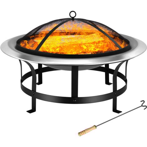 Brasero en acier inoxydable rond jardin extérieur avec grille Ø 75cm Foyer  Ø 75 cm