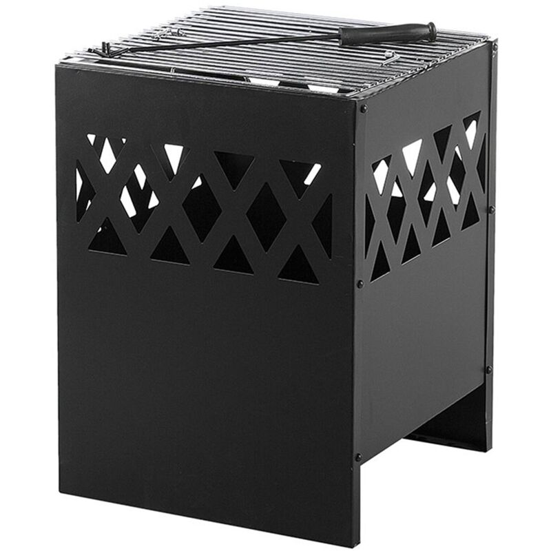 Braséro de Jardin en Acier en Forme de Cube 40 x 40 x 53 cm avec Tisonnier et au Design Moderne et Chic Beliani Noir