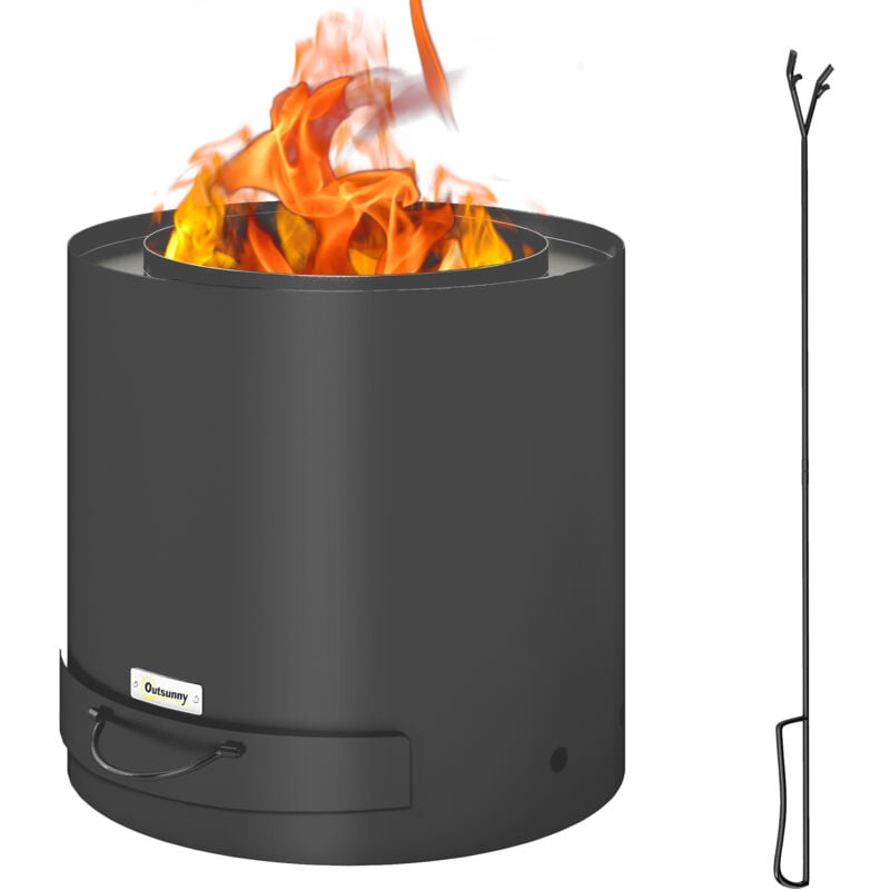 Outsunny - Brasero extérieur Ø45 cm design - bac à cendres intégré, tisonnier - acier noir