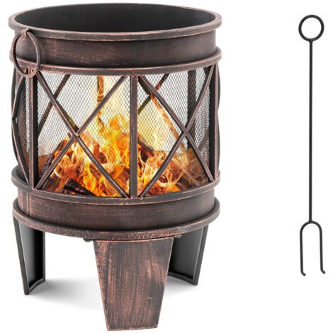 Brasero Jardin 2 En 1 Fonte Carré - Effet Bronze - Avec Housse Et Tisonnier - Pour Barbecue, Terrasse, Camping - 5