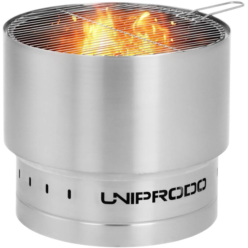 Uniprodo - Brasero extérieur - en acier inoxydable - avec grille - 55 x 55 x 48 cm Brasero inox Brasero barbecue professionnel