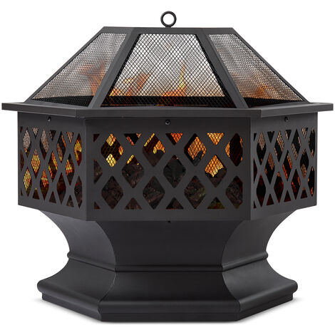 Brasero Exterieur pour Jardin ,Terrasse et Plage,BBQ, avec Grille et Couvercle, Noir - Mondeer