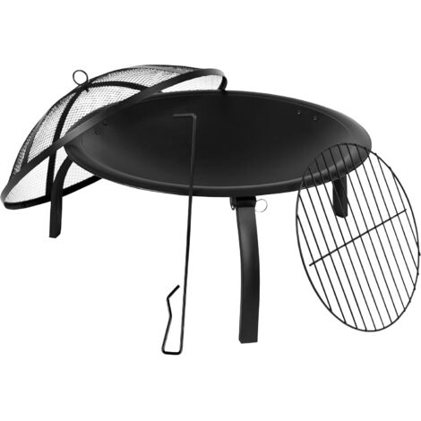 Brasero Extérieur Terrasse Brasero Fer Laminé à froid Foyer Exterieur pour Jardin Camp Cour Chauffage avec Pieds Pliable, avec Poker, Grille, Couvercle