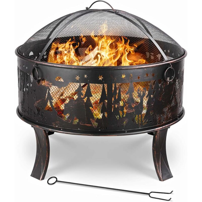 

Brasero Exterior 69x69x65cm, 27 Pulgadas Chimenea de Jardín con Parilla, Cubierta Protectora de Póquer y Chispas, para Calefacción y Barbacoa, Diseño