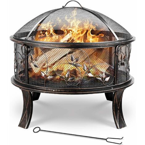Brasero Exterior para Jardín, Terraza, Camping, Fiesta, Chimeneas de Leña con Parilla, para Calefacción/Barbacoa, con Póquer, 65cmx 45cm, 26 Pulgadas(Diseño Floral)
