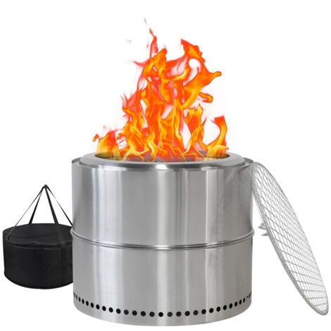 Brasero foyer à bois en acier inoxydable, cheminée extérieure portable avec cendrier, 50x50x40 cm, idéal barbecue