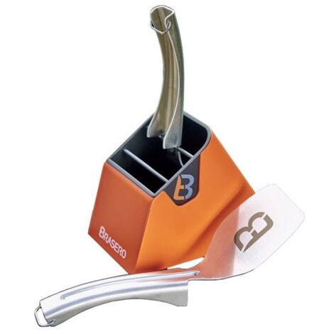 Brasero - Kit Spatules Brasero - 2 spatules inox - 1 Support aimenté - Clean design - Orange