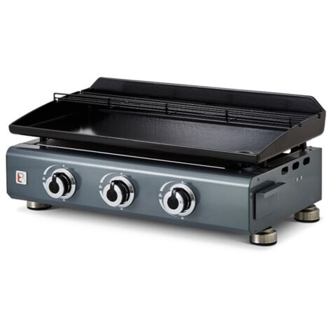 Brasero – Plancha à gaz 3 feux 7,5 kW – Plaque acier émaillée 67 x 34 cm – Grille de réchauffement – Tiroir récupérateur de graisse – Pour jusqu'à 10 convives