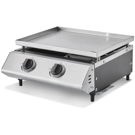 Brasero – Plancha à gaz Cadix 2 feux – Surface inox 45,5 x 36 cm – 2 brûleurs 6,3 kW – Tiroir récupérateur de graisses – Cuisson saine jusqu'à 6 convives