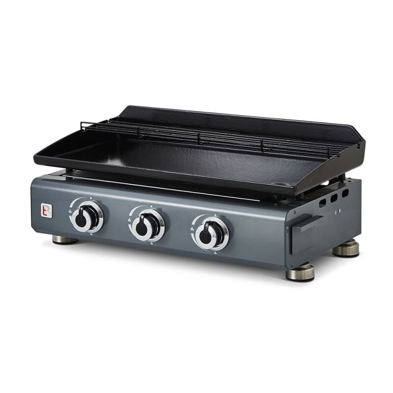 Plancha gaz Silvia ii g 3 Feux Gris métallisé Surface cuisson 67 x 34 cm - 3 brûleurs - Plaque fonte - Grille de réchauffement - Tiroir graisse