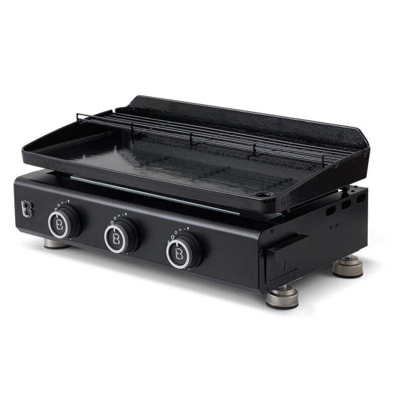 Brasero - Plancha Silvia evo 3 Feux Plaque acier de 67 x 34 cm - 3 brûleurs - Grille de réchauffement - Piezo intégré - Tiroir Graisse avec jauge de