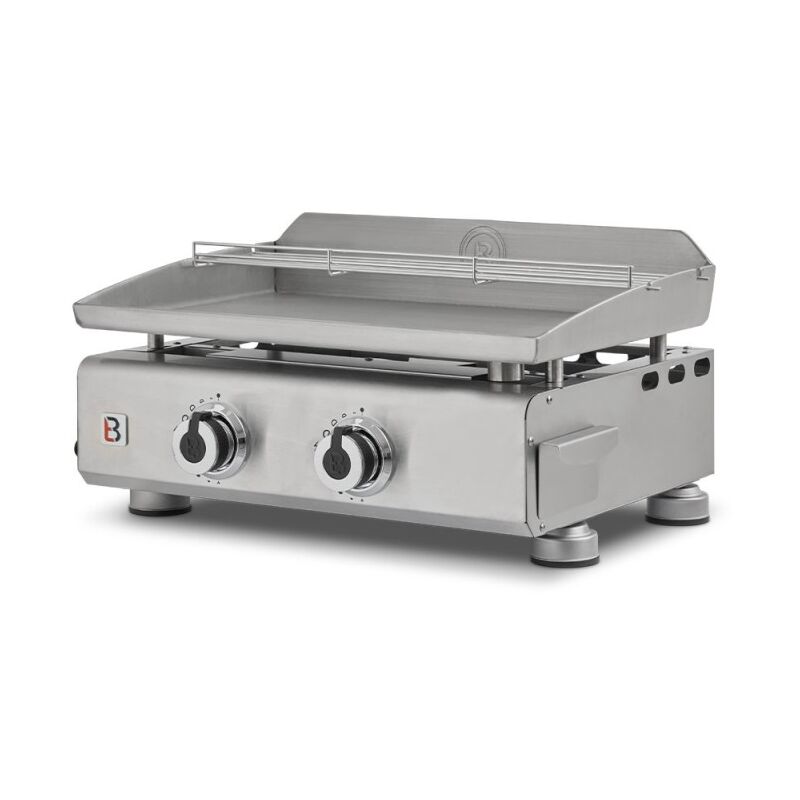 Brasero - Plancha à gaz Silvia ii g Inox 2 Feux - Plaque Inox - 2 brûleurs - Surface de cuisson 52 x 34 cm - Puissance de 5 kW - Grille de maintien