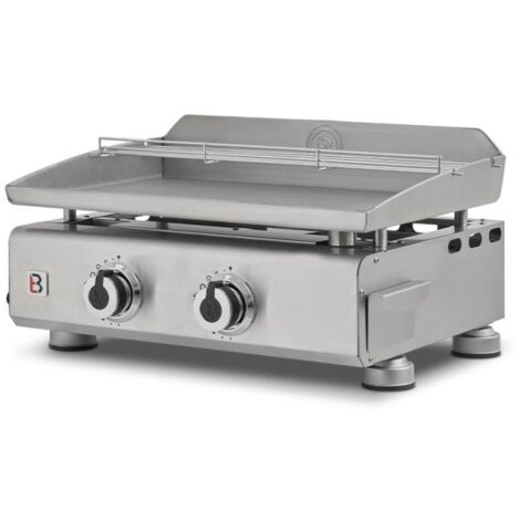 Plancha à gaz en inox 2 brûleurs 5,5 kW noir - 59 x 38 cm - Roller Grill