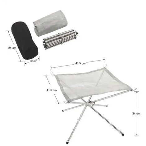 Brasero portable d'extérieur en maille chauffante, en acier inoxydable, pour le camping et les feux de camp. Outil de barbecue pliable pour réchauds de cuisson portables.