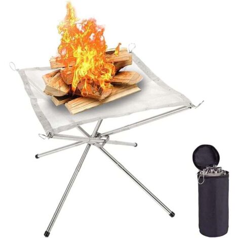 Brasero portátil para exteriores, brasero plegable para exteriores, parrilla para barbacoa, brasero de acero inoxidable con bolsa de transporte, brasero de madera para patio, camping, jardín, viajes