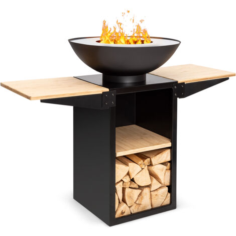 Braséro Savage 2.0 Tall avec barbecue et tables d'appoint en bambou Protection contre les intempéries