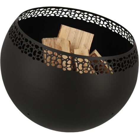 Brasero sphère design en métal Noir - ajouré pois