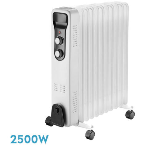 Brasilia Ölheizkörper Weiß/Schwarz 2500 W 11 Elemente 3 Leistungsstufen Anti-Kipp-Thermostat (59,5 x 48 x 24 cm)