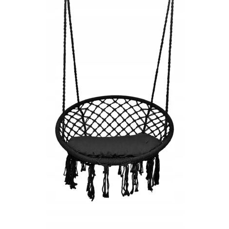 Brasilianischer Schaukelstuhl zum Aufhängen, Hängemattenstuhl mit Kissen, RIO SCHWARZ