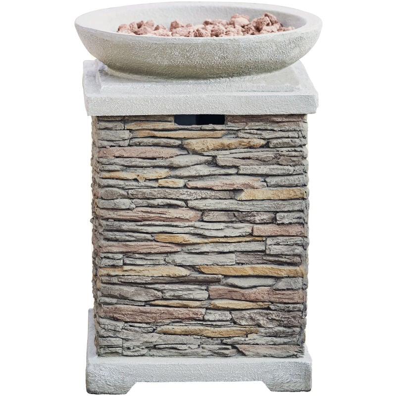 Teamson Home - Braséro de jardin à gaz chauffage extérieur - Effet pierre naturelle - Avec housse de protection et roches de lave - 40,000 btu - 50 x