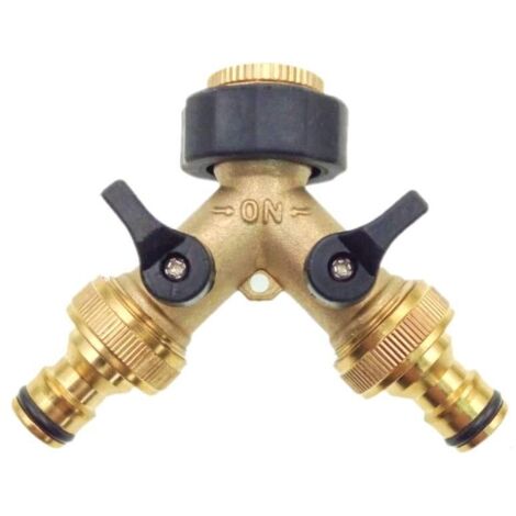 Brass 2 Way Tap Connector Adapter Double Tap Garden Tap Adapter With Individual On/Off Valves For Home Kitchen Garden Outdoor