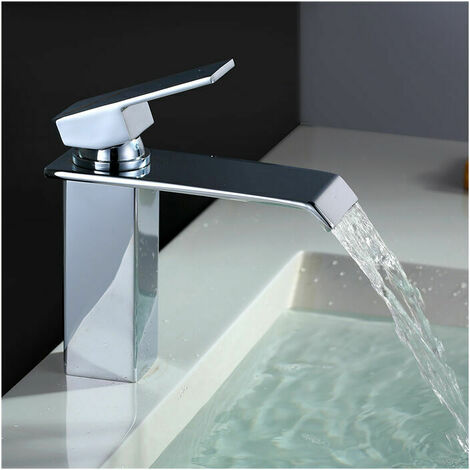 Brass Basin Waterfall Bathroom Faucet Square Shape Chrome Bathroom Mixer Tap