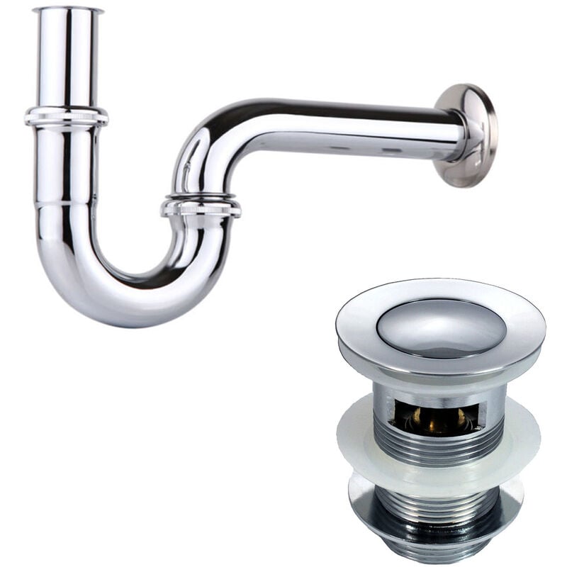 Brass Bathroom Sink Drain P-trap Chrome Plated + Basin Waste