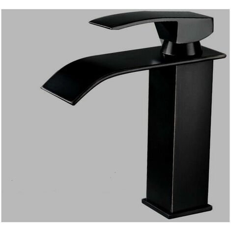 Brass Black Waterfall Spout Bathroom Faucet, Single Handle Bathroom Sink Faucet, Matte Black