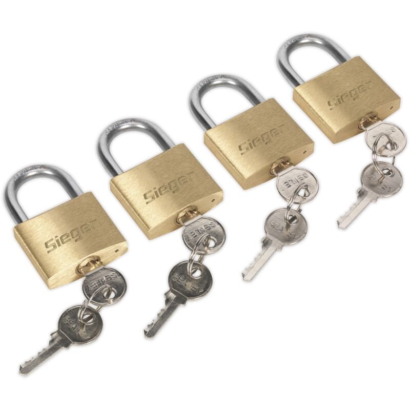 Sealey - S0992 Brass Body Padlock with Brass Cylinder 40mm Keyed Alike Pack of 4