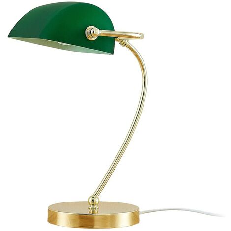 Brass-coloured table lamp Selea, green glass shade - green, matt brass