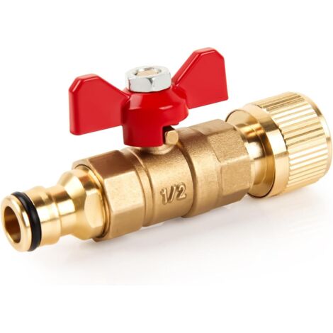 Brass Coupling with Regulating Valve, Garden Hose Connection Water Hose Connector with Shut-off Valve for 1/2 3/4 Inch Water Hoses, Garden Hose, Hose Reels and Tanks