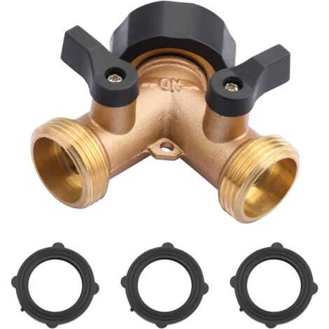 Brass Garden Tap Splitter, 2 Way Garden Hose Y Tap Connector Splitter for 3/4" Supply Pipes, with Individual On/Off Valves, for Garden Tap