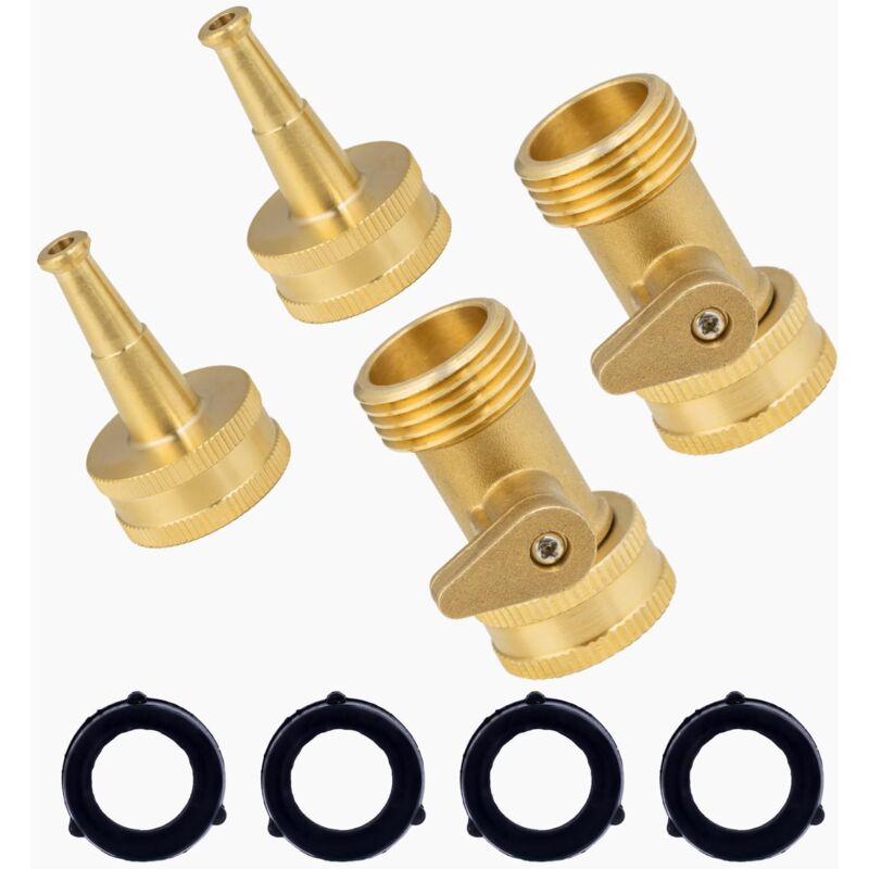 Brass Hose Nozzle, 3/4 in GHT High Pressure Garden Water Hose Jet Nozzle with Shut Off Valve for Outdoor Garden,Car Wash, 2 Set